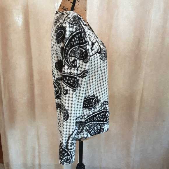 Black & White Paisley Fleece Pullover V-neck Long Sleeve Lightweight Size S - Picture 4 of 10